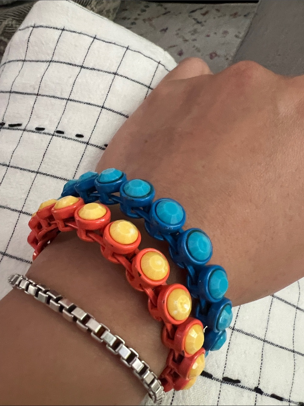 2 Vintage MCM style mechanical articulation bracelet with faceted resin stones